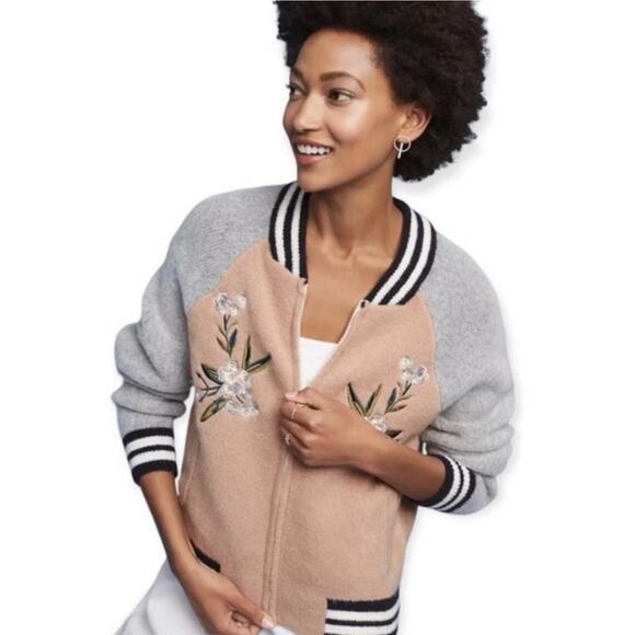 Anthropologie Maeve Varsity Embroidered Bomber Jacket Soft XS - Picture 1 of 9